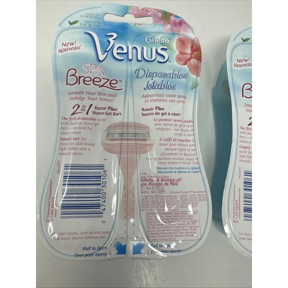 2 Packs of Gillette Venus Spa Breeze 2 in 1 Disposable Razor Plus Shave Gel Bars